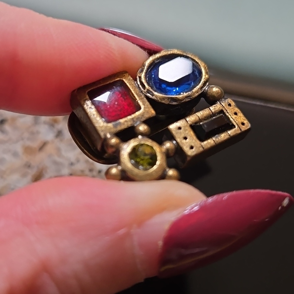 Chico's Vintage 1980s Clip-On Earrings with Blue and Red Green Stones In Brozen - Picture 14 of 16